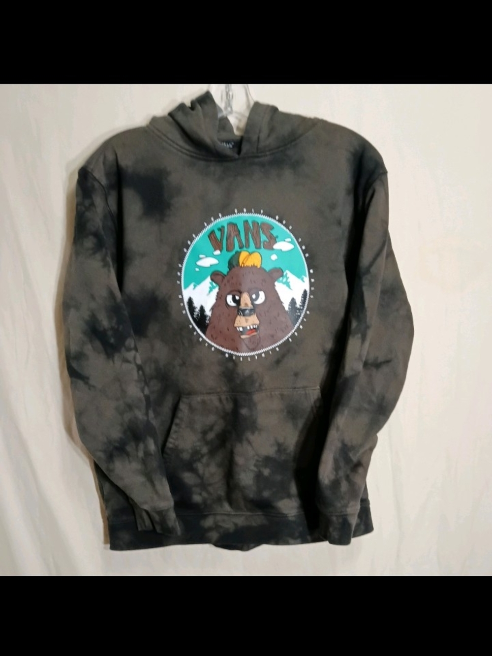 Vans Charcoal Tie-Dye Hoodie with Bear Design, YOUTH XL